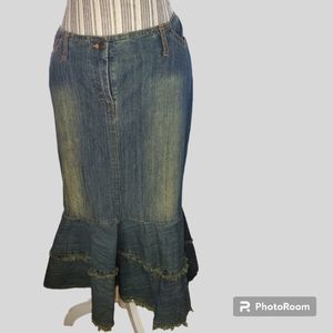 Ivy Jane Mermaid Denim Hi Low 90s/00s Vintage Y2K Ruffle Maxi Skirt  8/10